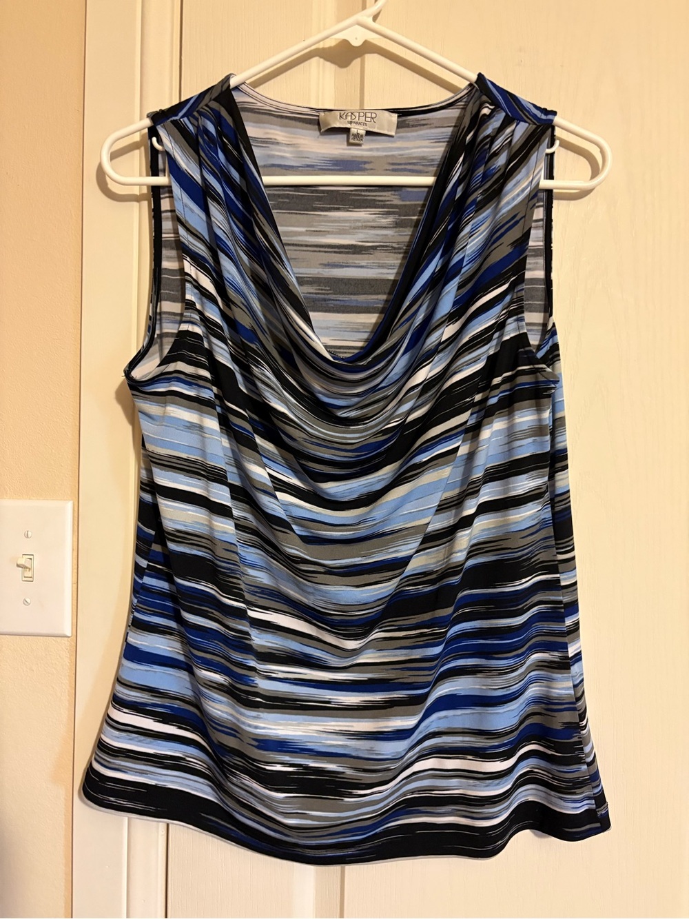 Kasper Striped Cowl Neck Sleeveless Top - Blue, Black, White